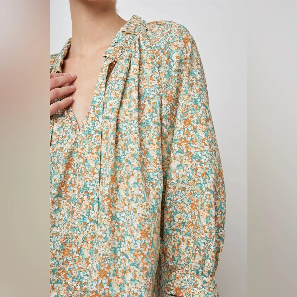 Rails Amal Relaxed Tie Neck in Cassia Multicolor Cotton Blend Floral Blouse